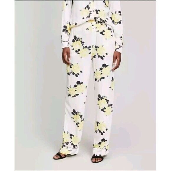 Ganni 1742 Silvery Crepe Vanilla Ice Floral High Rise Pants Women's Size 38 US 6 - Picture 1 of 14